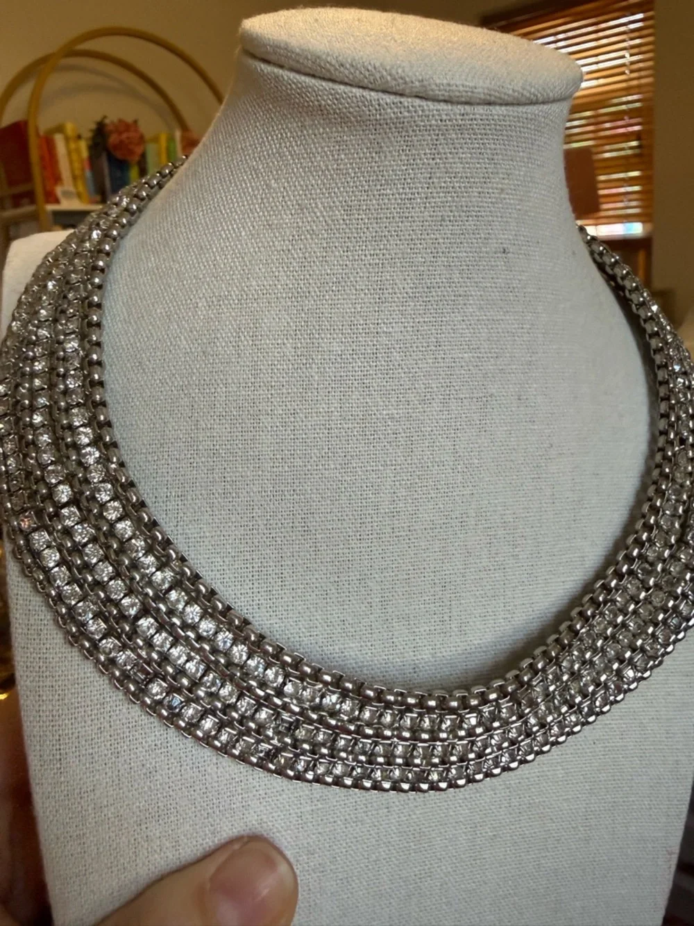 Silver Multi-Row‎ Crystal Collar Necklace - Women Jewelry